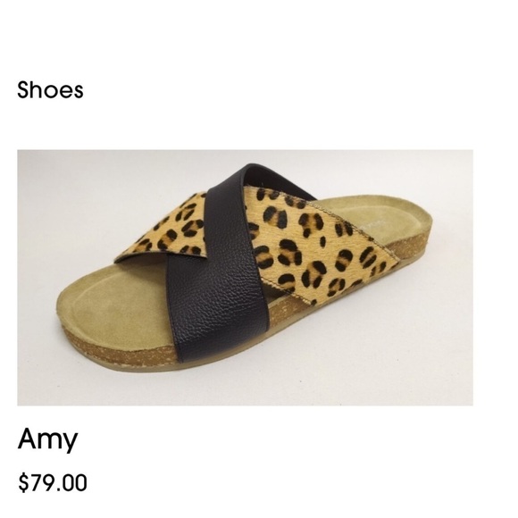 🆕 Max & Drew Amy leopard leather calf hair slip on sandals black brown - Picture 9 of 12
